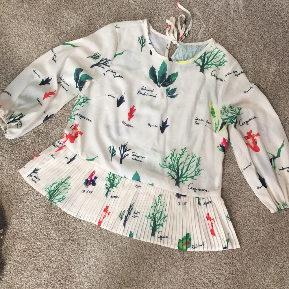 Cream blouse with plant print